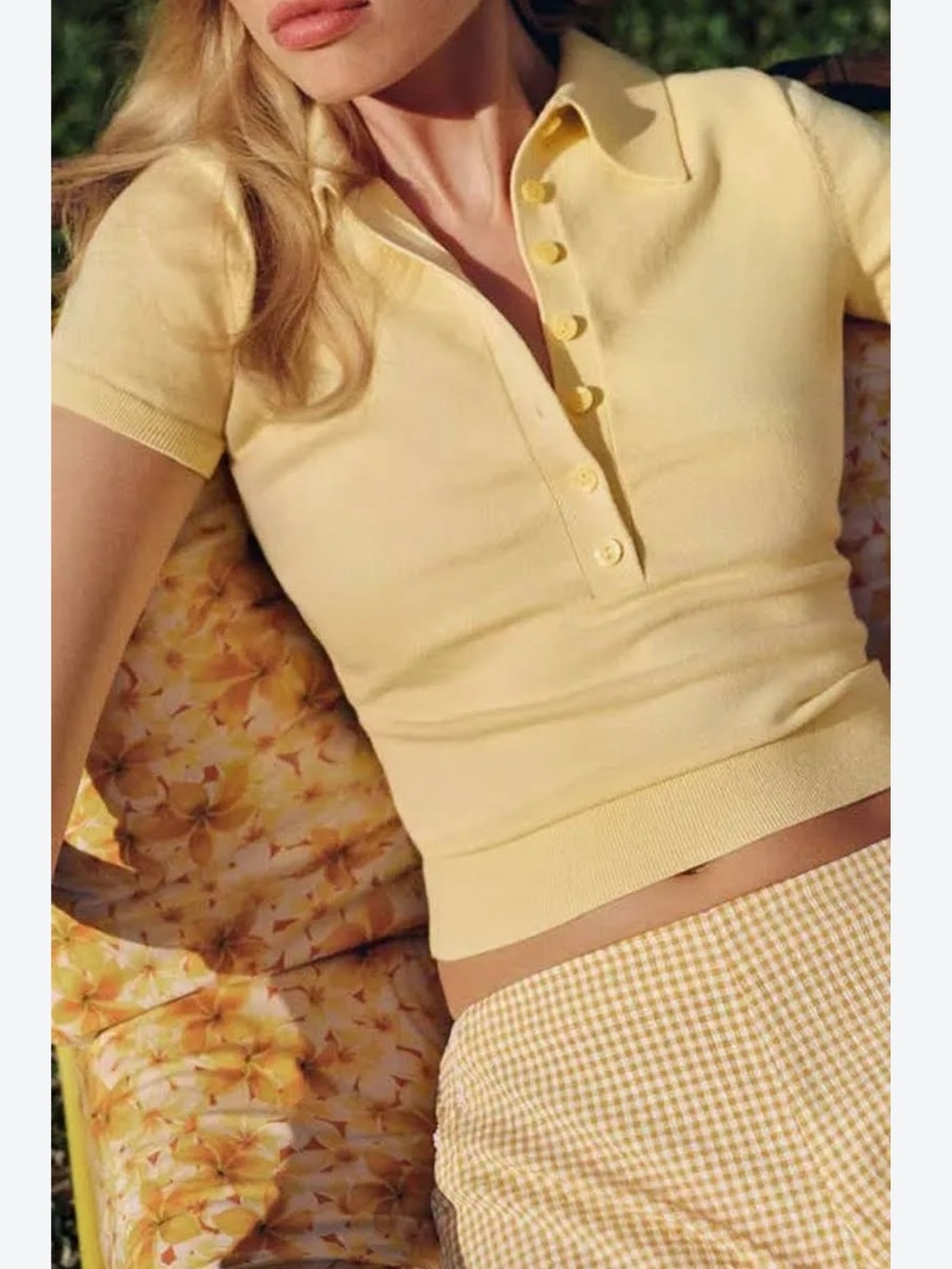 NWT Reformation Bentley Cotton Polo Sweater Pineapple Yellow Size XS